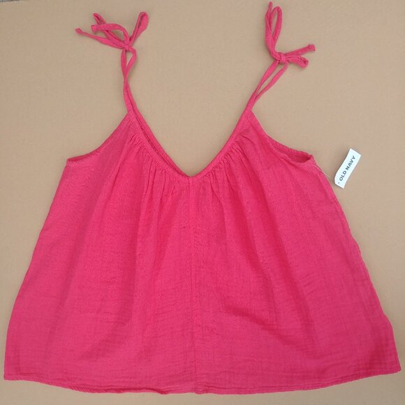 4/$20 NEW WITH TAGS 100% cotton tie shoulder spaghetti strap pink tank top blo… - Picture 1 of 8